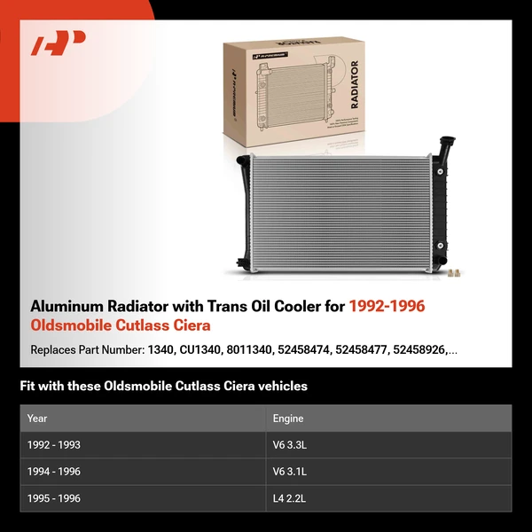 Aluminum Radiator with Trans Oil Cooler for 1992-1996 Oldsmobile Cutlass Ciera