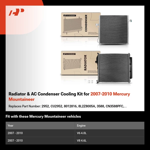 Radiator & AC Condenser Cooling Kit for 2007-2010 Mercury Mountaineer