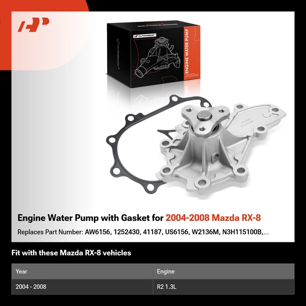 Engine Water Pump with Gasket for 2004-2008 Mazda RX-8