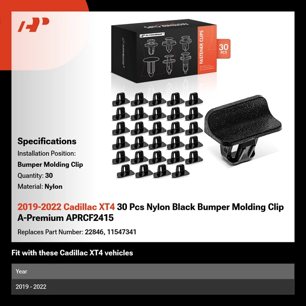 2019-2022 Cadillac XT4 30 Pcs Nylon Black Bumper Molding Clip A-Premium APRCF2415