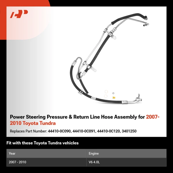 Power Steering Pressure & Return Line Hose Assembly for 2007-2010 Toyota Tundra