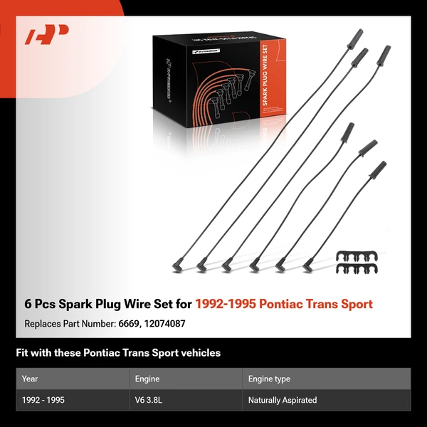 6 Pcs Spark Plug Wire Set for 1992-1995 Pontiac Trans Sport