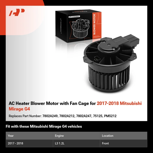 AC Heater Blower Motor with Fan Cage for 2017-2018 Mitsubishi Mirage G4