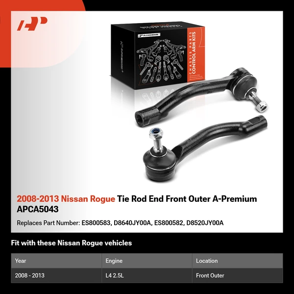 2008-2013 Nissan Rogue Tie Rod End Front Outer A-Premium APCA5043