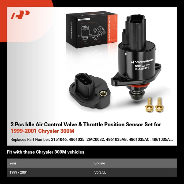 2 Pcs Idle Air Control Valve & Throttle Position Sensor Set for 1999-2001 Chrysler 300M
