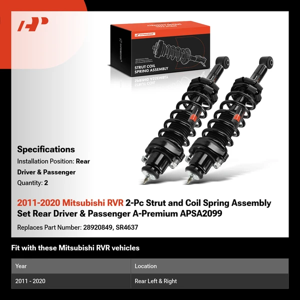 2011-2020 Mitsubishi RVR 2-Pc Strut and Coil Spring Assembly Set Rear Driver & Passenger A-Premium APSA2099
