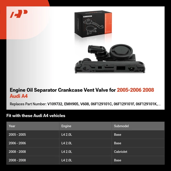 Engine Oil Separator Crankcase Vent Valve for 2005-2006 2008 Audi A4