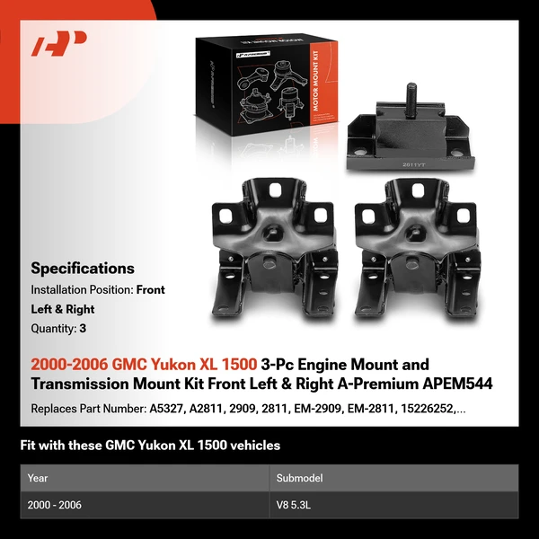 2000-2006 GMC Yukon XL 1500 3-Pc Engine Mount and Transmission Mount Kit Front Left & Right A-Premium APEM544