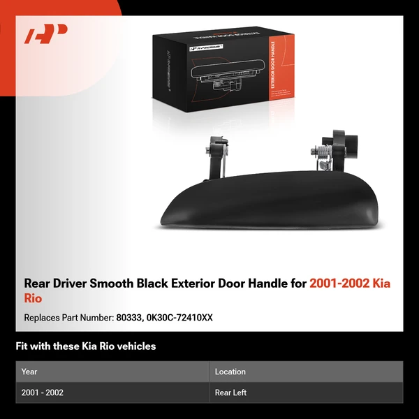 Rear Driver Smooth Black Exterior Door Handle for 2001-2002 Kia Rio