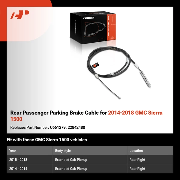 Rear Passenger Parking Brake Cable for 2014-2018 GMC Sierra 1500