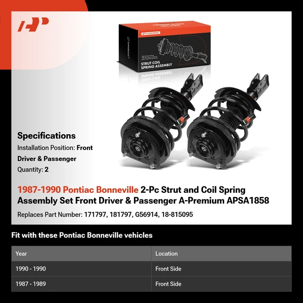 1987-1990 Pontiac Bonneville 2-Pc Strut and Coil Spring Assembly Set Front Driver & Passenger A-Premium APSA1858