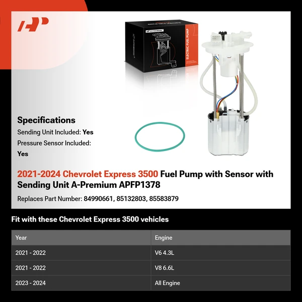 2021-2024 Chevrolet Express 3500 Fuel Pump with Sensor with Sending Unit A-Premium APFP1378