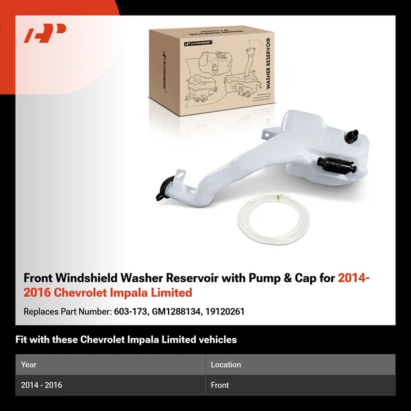 Front Windshield Washer Reservoir with Pump & Cap for 2014-2016 Chevrolet Impala Limited