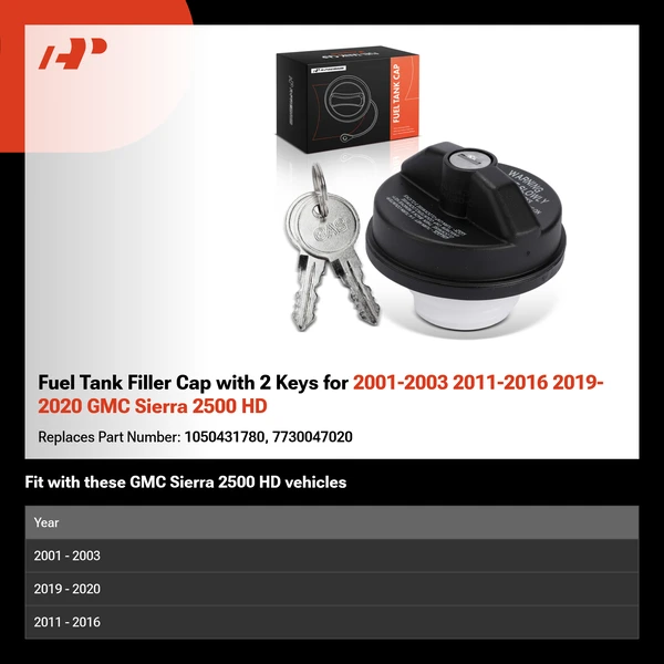 Fuel Tank Filler Cap with 2 Keys for 2001-2003 2011-2016 2019-2020 GMC Sierra 2500 HD