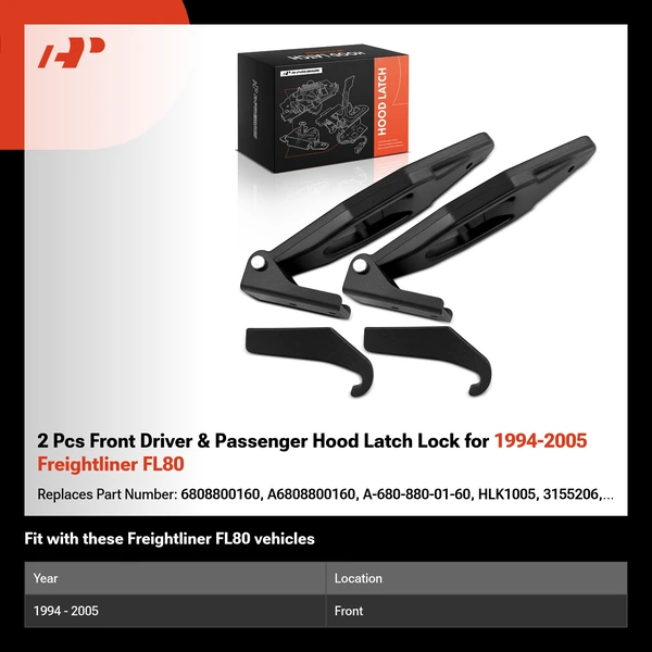 2 Pcs Front Driver & Passenger Hood Latch Lock for 1994-2005 Freightliner FL80