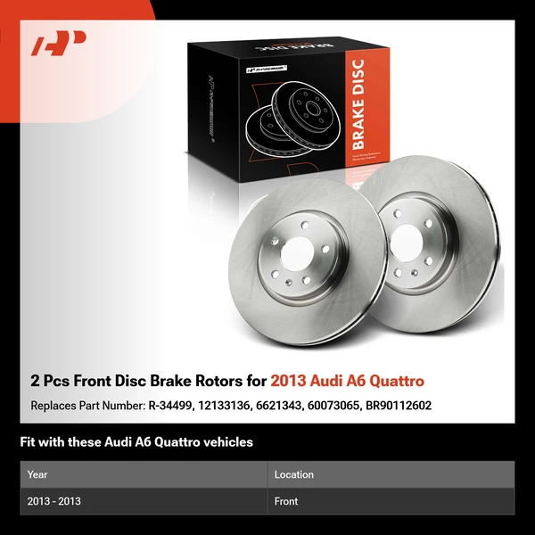 2 Pcs Front Disc Brake Rotors for 2013 Audi A6 Quattro
