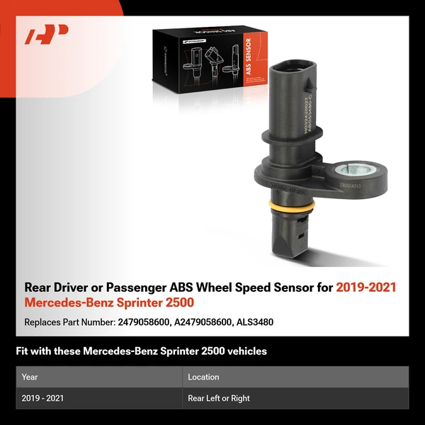 Rear Driver or Passenger ABS Wheel Speed Sensor for 2019-2021 Mercedes-Benz Sprinter 2500