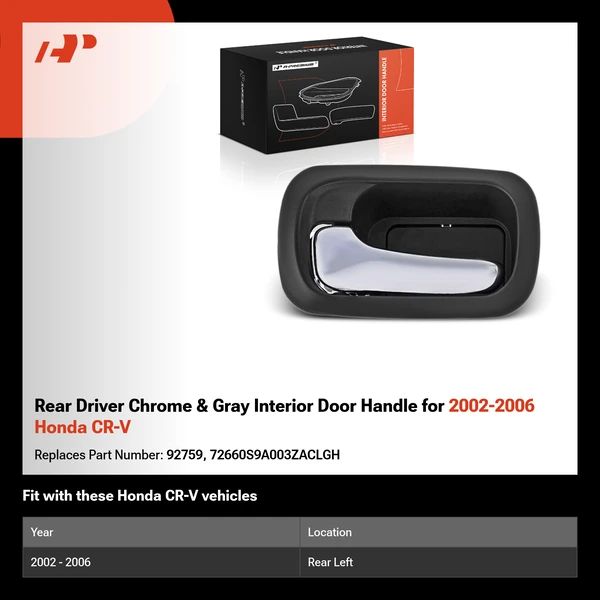Rear Driver Chrome & Gray Interior Door Handle for 2002-2006 Honda CR-V