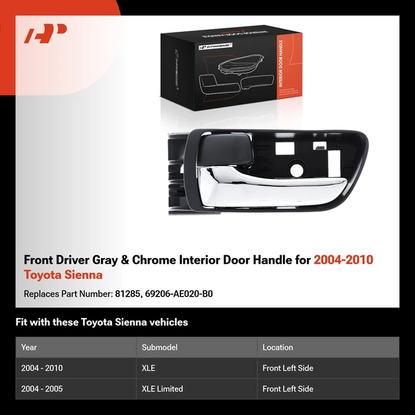 Front Driver Gray & Chrome Interior Door Handle for 2004-2010 Toyota Sienna