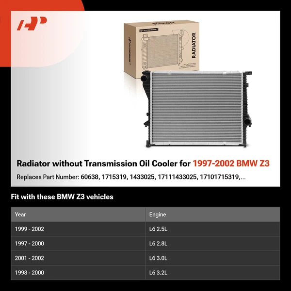 Radiator without Transmission Oil Cooler for 1997-2002 BMW Z3