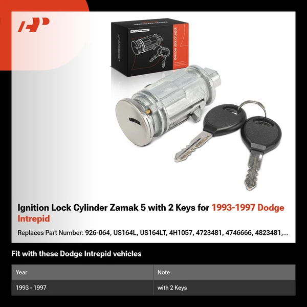 Ignition Lock Cylinder Zamak 5 with 2 Keys for 1993-1997 Dodge Intrepid