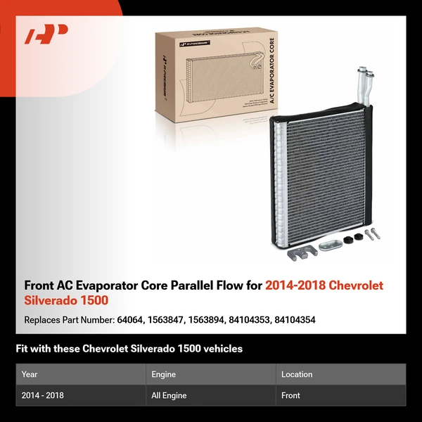 Front AC Evaporator Core Parallel Flow for 2014-2018 Chevrolet Silverado 1500