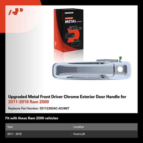 Upgraded Metal Front Driver Chrome Exterior Door Handle for 2011-2018 Ram 2500