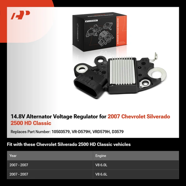 14.8V Alternator Voltage Regulator for 2007 Chevrolet Silverado 2500 HD Classic