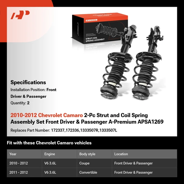 2010-2012 Chevrolet Camaro 2-Pc Strut and Coil Spring Assembly Set Front Driver & Passenger A-Premium APSA1269