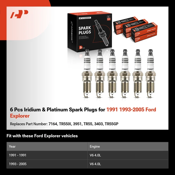 6 Pcs Iridium & Platinum Spark Plugs for 1991 1993-2005 Ford Explorer