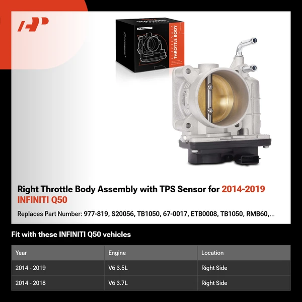 Right Throttle Body Assembly with TPS Sensor for 2014-2019 INFINITI Q50