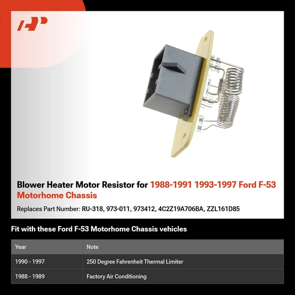 Blower Heater Motor Resistor for 1988-1991 1993-1997 Ford F-53 Motorhome Chassis