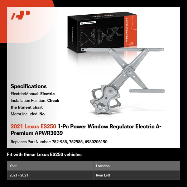 2021 Lexus ES250 1-Pc Power Window Regulator Electric A-Premium APWR3039