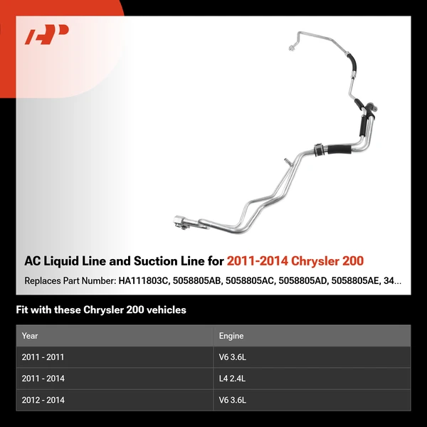 AC Liquid Line and Suction Line for 2011-2014 Chrysler 200
