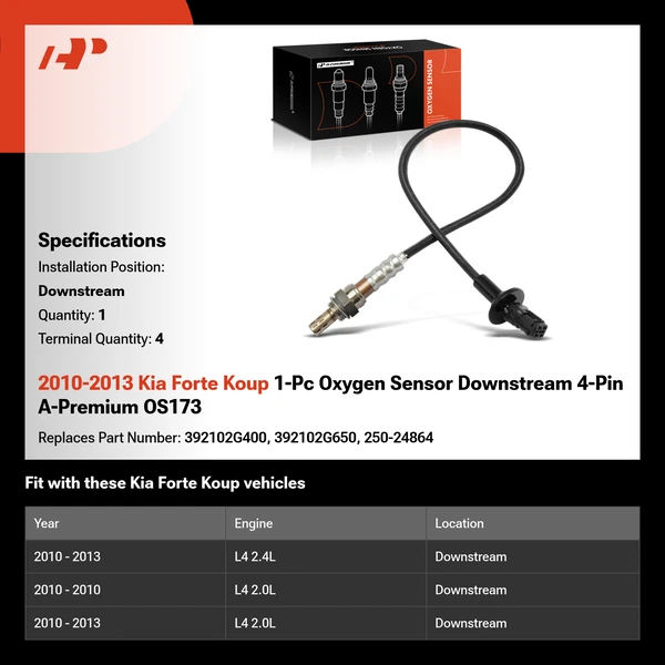 2010-2013 Kia Forte Koup 1-Pc Oxygen Sensor Downstream 4-Pin A-Premium OS173
