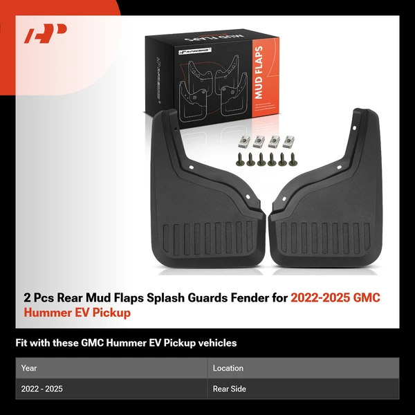 2 Pcs Rear Mud Flaps Splash Guards Fender for 2022-2025 GMC Hummer EV Pickup