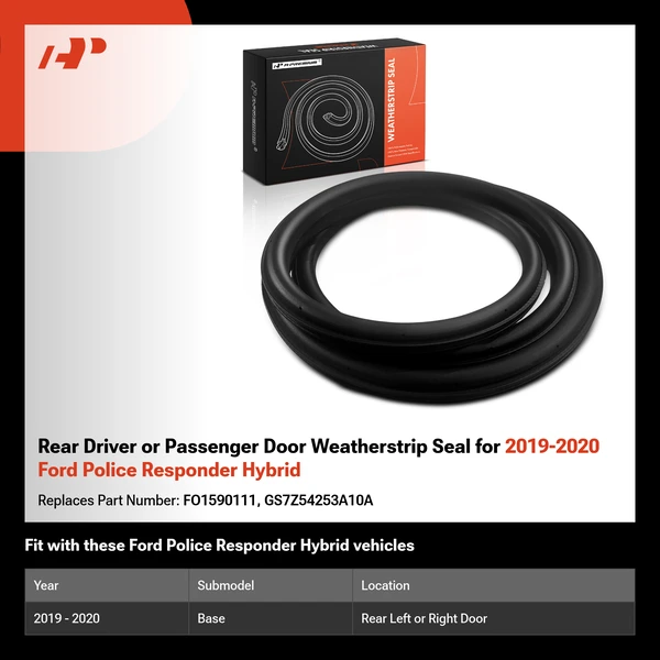 Rear Driver or Passenger Door Weatherstrip Seal for 2019-2020 Ford Police Responder Hybrid