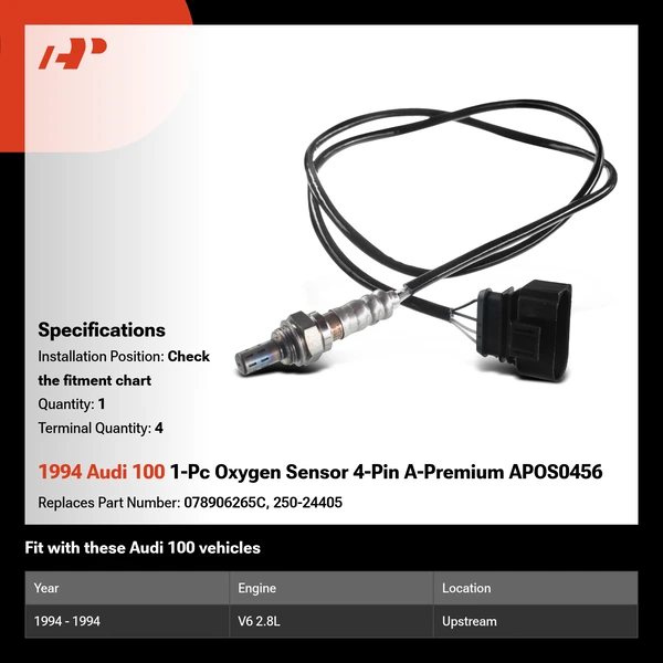 1994 Audi 100 1-Pc Oxygen Sensor 4-Pin A-Premium APOS0456