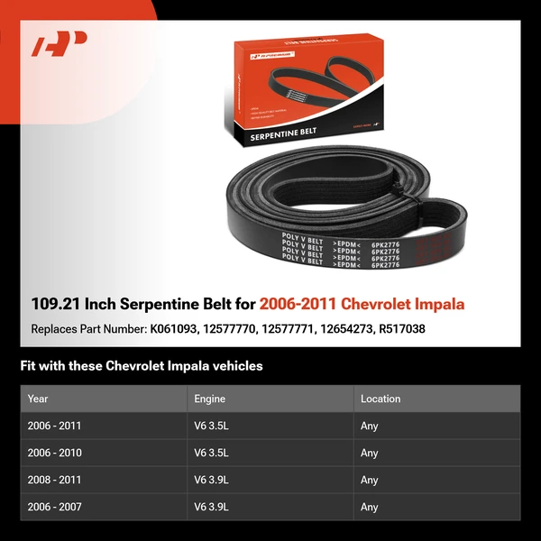 109.21 Inch Serpentine Belt for 2006-2011 Chevrolet Impala