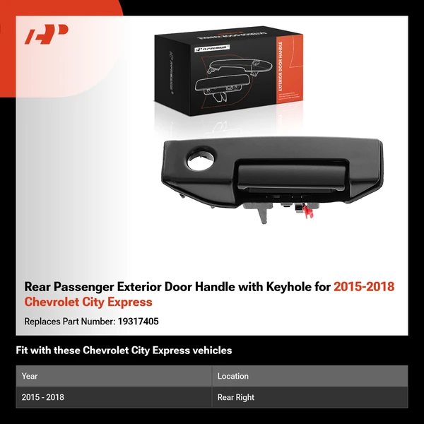 Rear Passenger Exterior Door Handle with Keyhole for 2015-2018 Chevrolet City Express