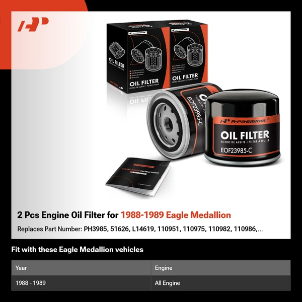2 Pcs Engine Oil Filter for 1988-1989 Eagle Medallion