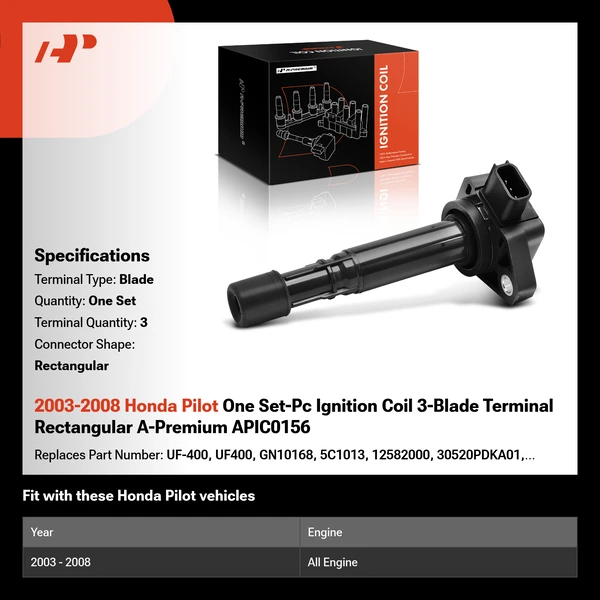 2003-2008 Honda Pilot One Set-Pc Ignition Coil 3-Blade Terminal Rectangular A-Premium APIC0156