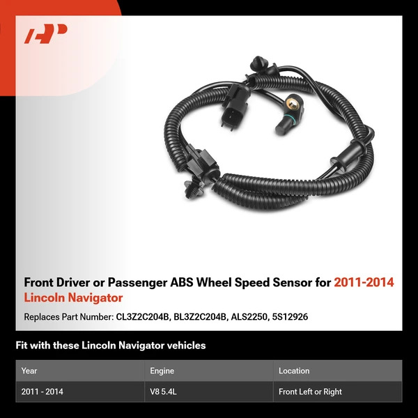 Front Driver or Passenger ABS Wheel Speed Sensor for 2011-2014 Lincoln Navigator