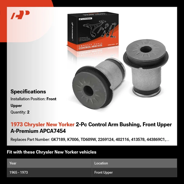 1973 Chrysler New Yorker 2-Pc Control Arm Bushing, Front Upper A-Premium APCA7454