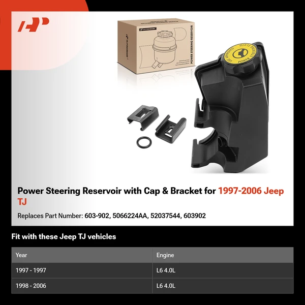 Power Steering Reservoir with Cap & Bracket for 1997-2006 Jeep TJ
