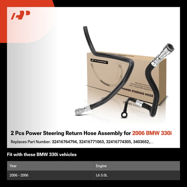 2 Pcs Power Steering Return Hose Assembly for 2006 BMW 330i