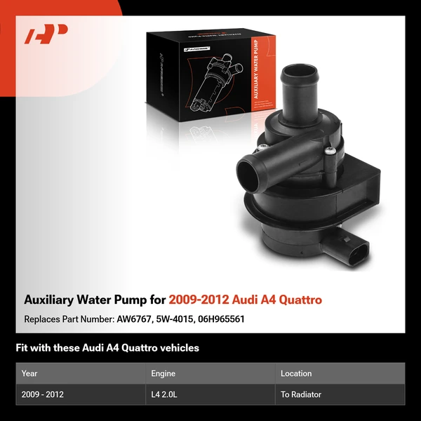 Auxiliary Water Pump for 2009-2012 Audi A4 Quattro