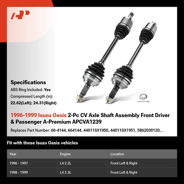 1996-1999 Isuzu Oasis 2-Pc CV Axle Shaft Assembly Front Driver & Passenger A-Premium APCVA1239