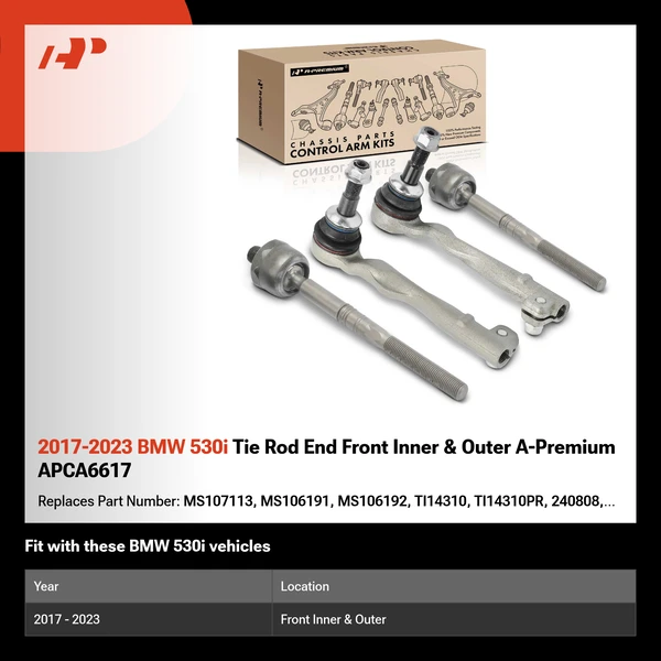 2017-2023 BMW 530i Tie Rod End Front Inner & Outer A-Premium APCA6617