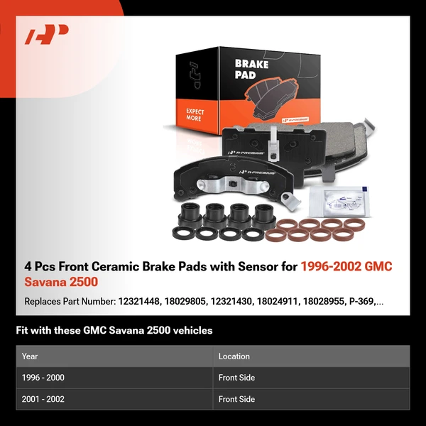 4 Pcs Front Ceramic Brake Pads with Sensor for 1996-2002 GMC Savana 2500